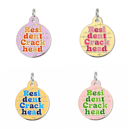 Bad Tags - Dog ID Tag with Personalized QR Code - Resident Crackhead - Yellow / Engraved QR Code / Large 1.25"