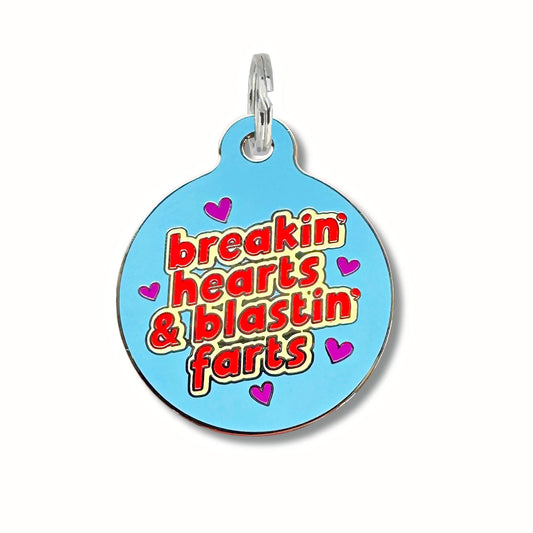 Bad Tags - Personalized Dog Tag w/ Scannable QR Code - Breakin Hearts - Engraved QR Code / Small 1"