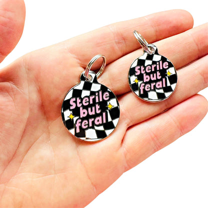 Bad Tags - Funny Dog ID Tag Collar Charm - Sterile but Feral - Small / Engraved QR Code