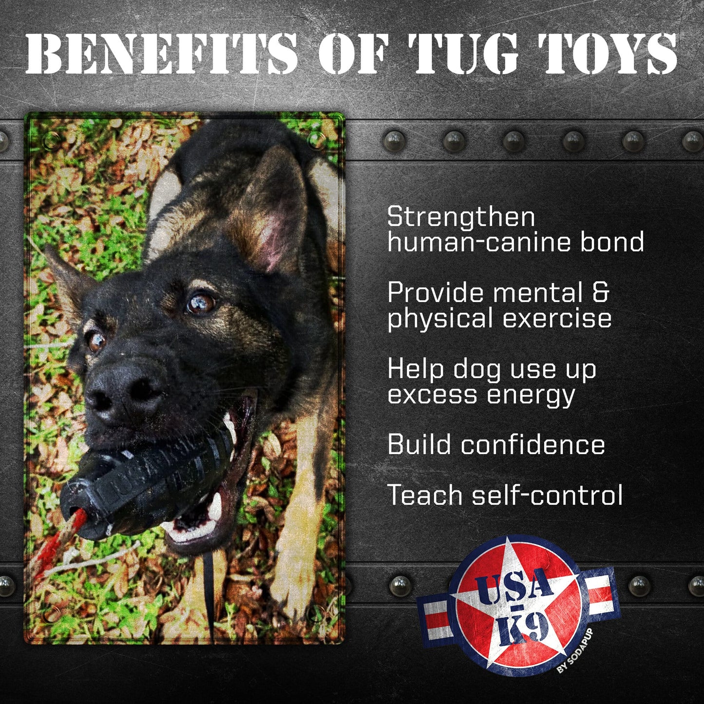USA-K9 Magnum Grenade Shaped Durable Rubber Chew Toy, Treat Dispenser, Reward Toy, Tug Toy, and Retrieving Toy - Black Magnum - Doot's Pet LLC Collars For A Cause