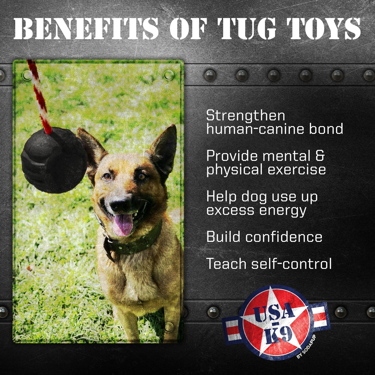 USA-K9 Magnum Black Stars and Stripes Ultra-Durable  Rubber Chew Toy, Reward Toy, Tug Toy, and Retrieving Toy - Black - Doot's Pet LLC Collars For A Cause