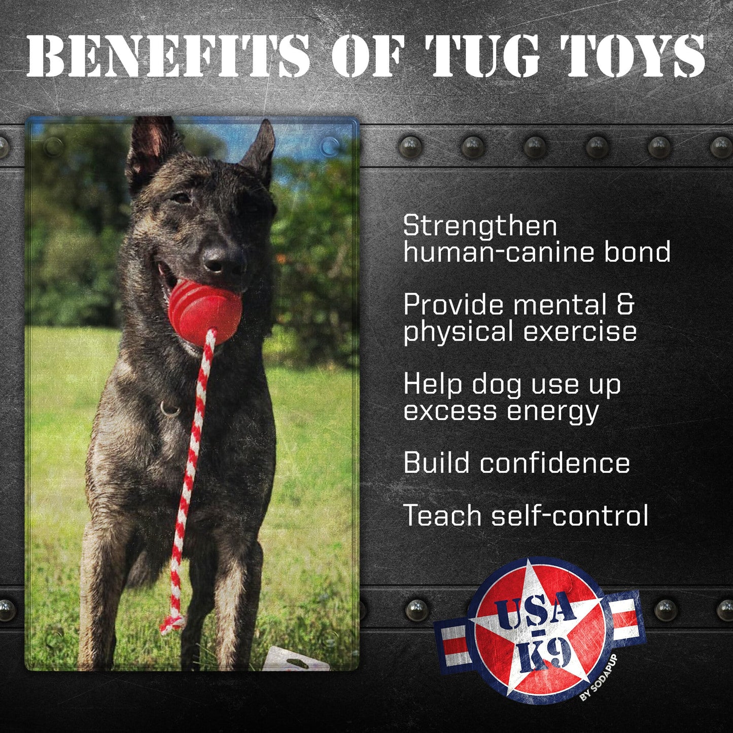 USA-K9 Stars and Stripes Ultra-Durable Durable Rubber Chew Toy, Reward Toy, Tug Toy, and Retrieving Toy - Red - Doot's Pet LLC Collars For A Cause