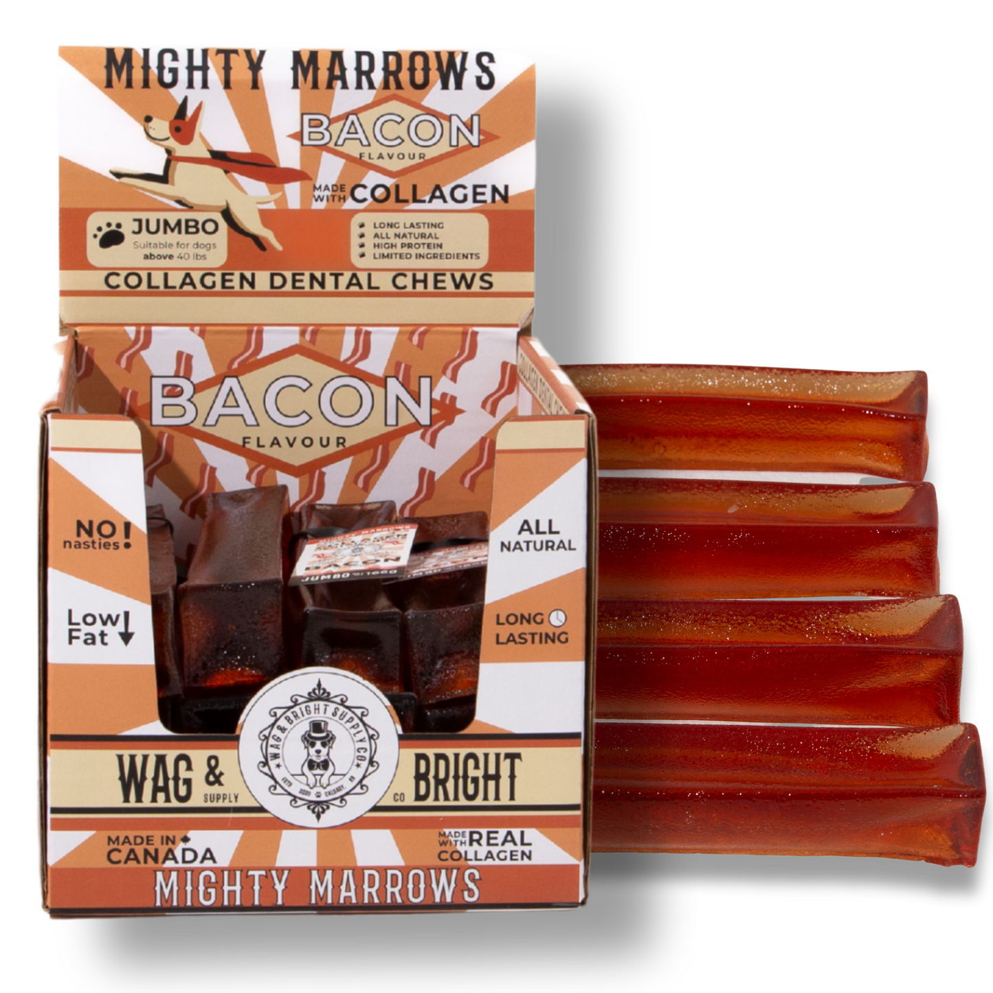 Wag & Bright Supply Co. - Mighty Marrows Collagen Dental Chew - Bacon
