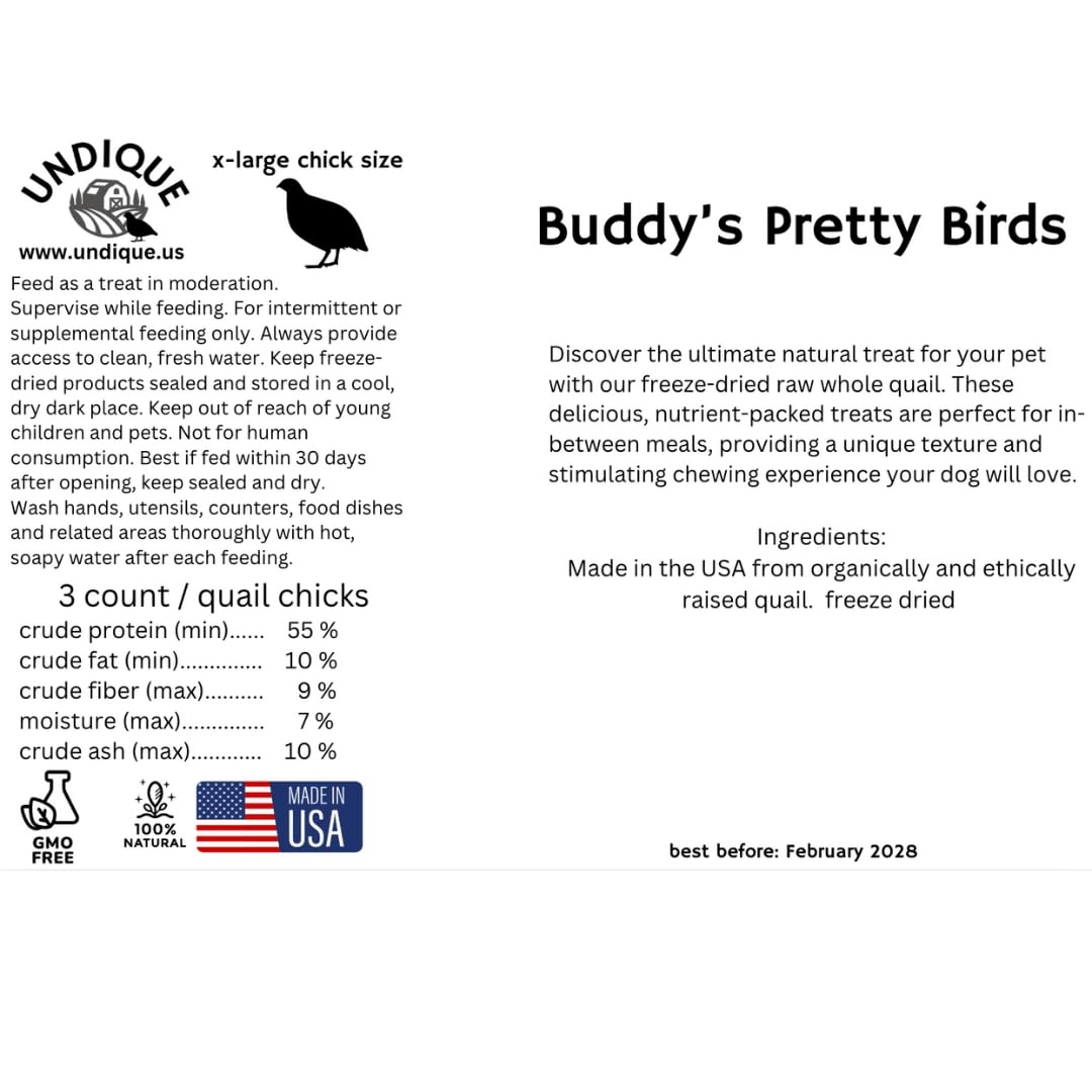 Buddy's Pretty Birds Whole Quail Chicks XL, 3 Count - Doot's Pet LLC Collars For A Cause