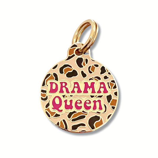 Bad Tags - Gold Dog ID Tag with Personalized QR Code - Drama Queen - Engraved QR Code / Small 1"