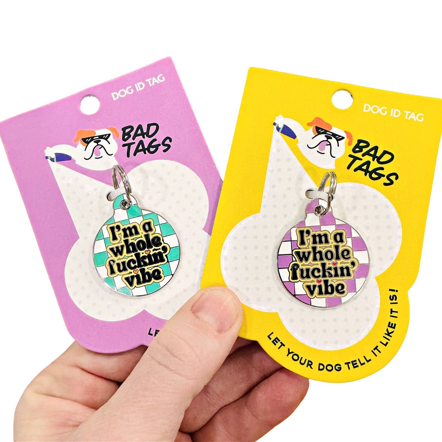 Bad Tags - Dog ID Tag with Personalized QR Code - Whole Vibe - Purple / Engraved QR Code / Small 1"