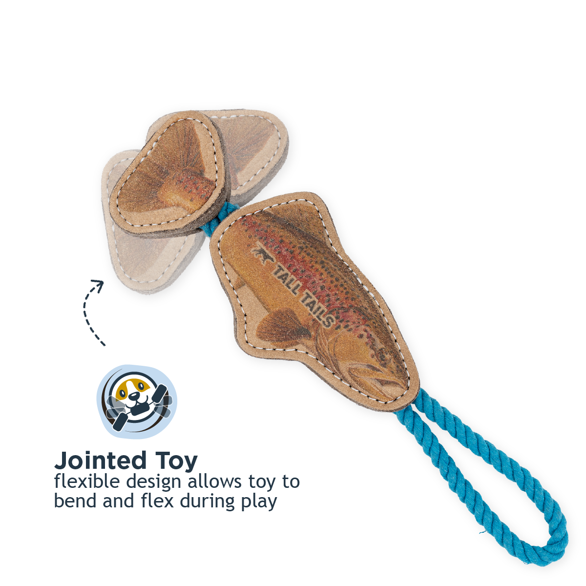 Tall Tails - Natural Leather Jointed Trout Tug Dog Toy