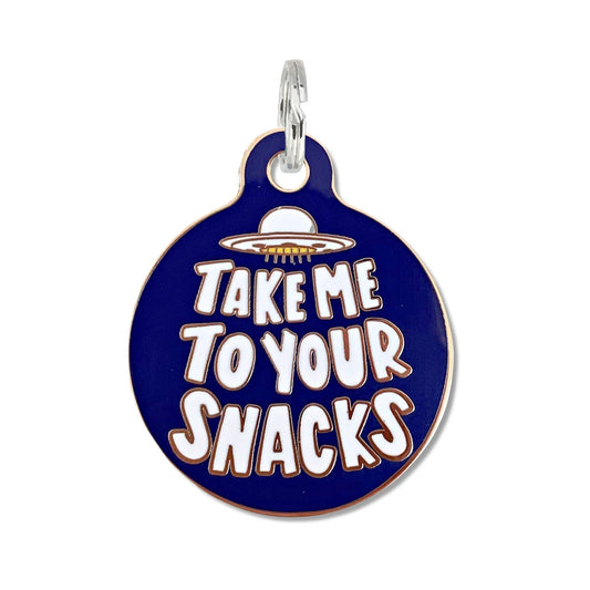 Bad Tags - Dog ID Tag w/ Personalized QR Code - Take Me to Your Snacks  - Engraved QR Code / Large 1.25"