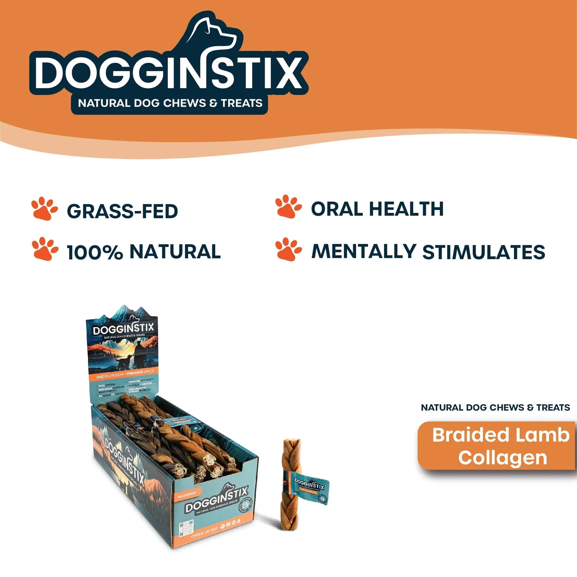 Doot's Chew Bar - Dogginstix - 6" Braided Lamb Collagen Sticks - Doot's Pet LLC Collars For A Cause