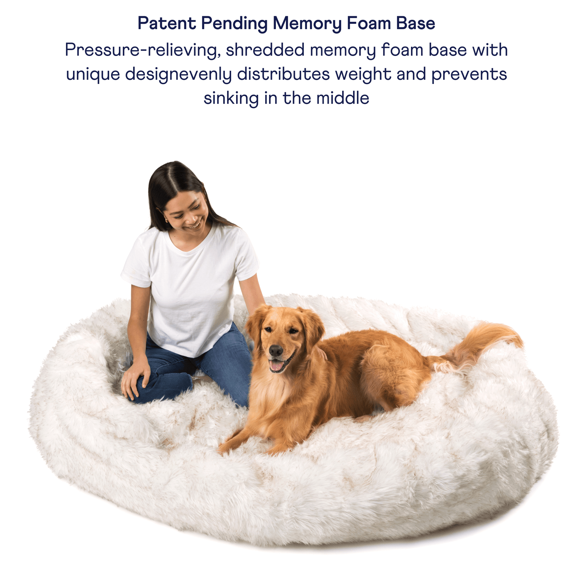 PupCloud™ Human-Size Faux Fur Memory Foam Dog Bed - White with Brown Accents - Doot's Pet LLC Collars For A Cause