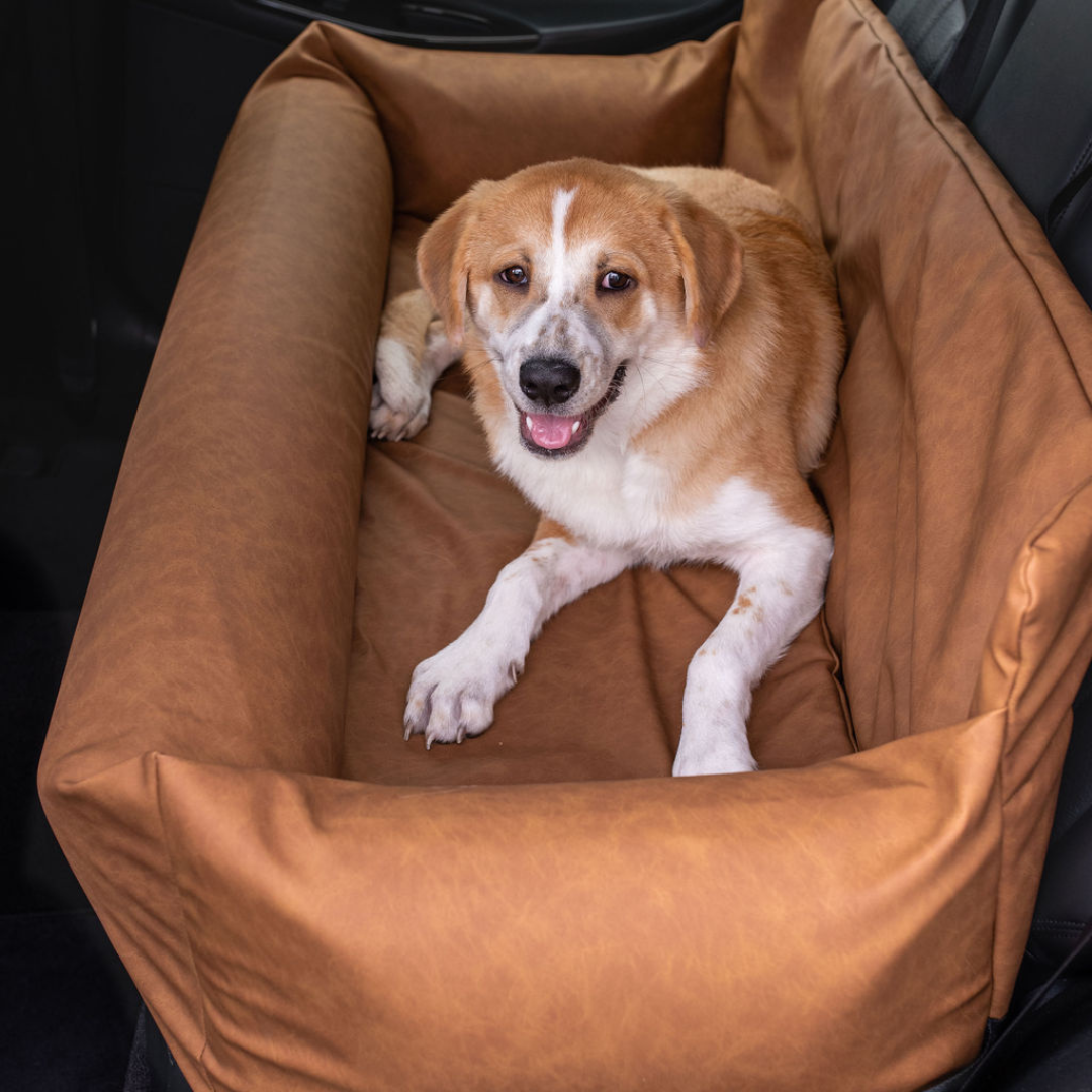 PupProtector™ Faux Leather Memory Foam Dog Car Bed - Camel - Doot's Pet LLC Collars For A Cause