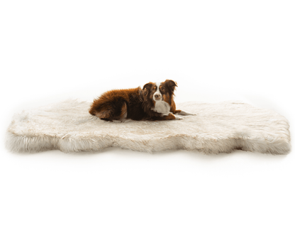 PupRug® Runner Faux Fur Memory Foam Dog Bed - Curve White with Brown Accents - Doot's Pet LLC Collars For A Cause