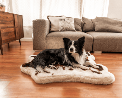 PupRug® Animal Print Memory Foam Dog Bed - Brown Faux Cowhide - Doot's Pet LLC Collars For A Cause