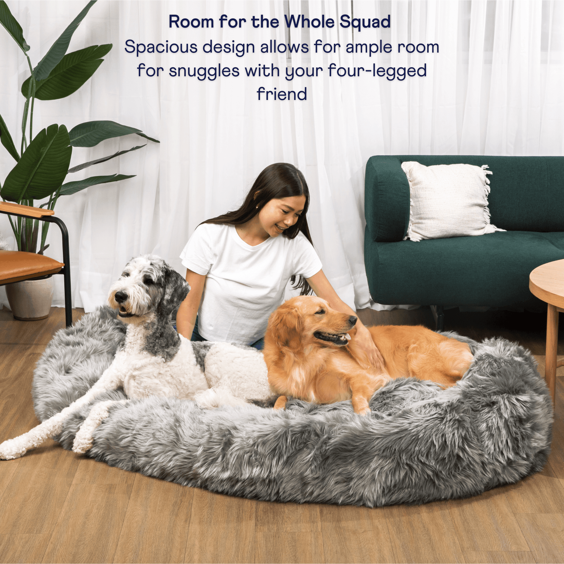 PupCloud™ Human-Size Faux Fur Memory Foam Dog Bed - Charcoal Grey - Doot's Pet LLC Collars For A Cause