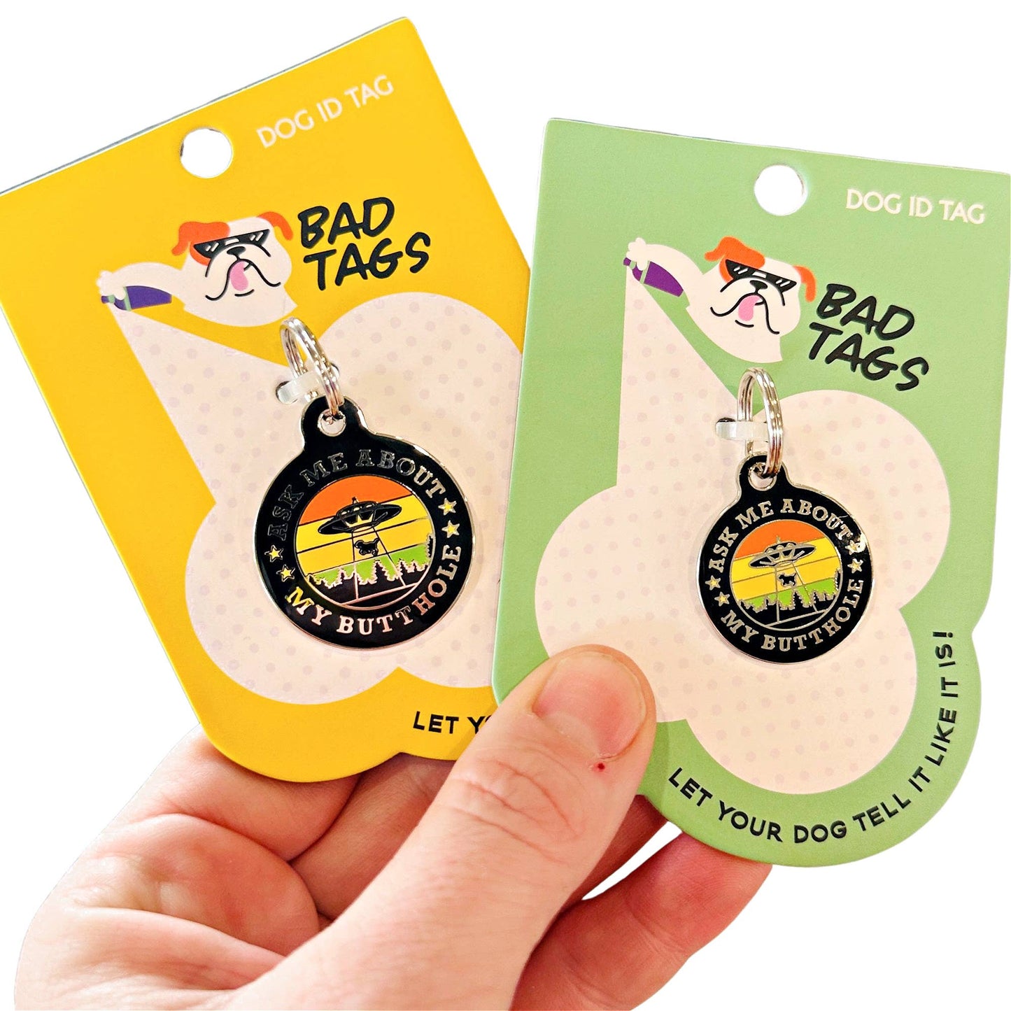 Bad Tags - Dog ID Tag with Personalized QR Code - Ask About my Butthole - Engraved QR Code / Large 1.25"