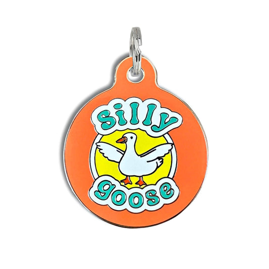 Bad Tags - Dog Tag w/ Personalized QR Code - Silly Goose - Engraved QR Code / Large 1.25"