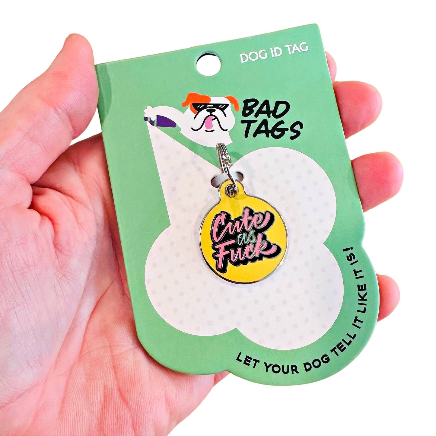 Bad Tags - Dog ID Tag with Personalized QR Code - Cute as Fuck - Engraved QR Code / Small 1"