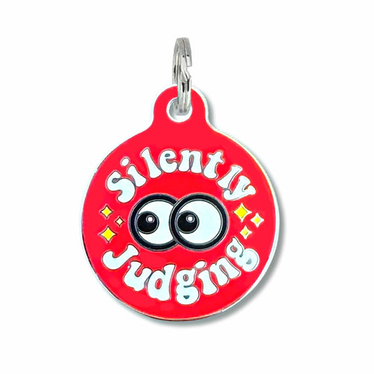 Bad Tags - Dog ID Tag with Personalized QR Code - Silently Judging - Collar Charm (blank backside) / Small 1"