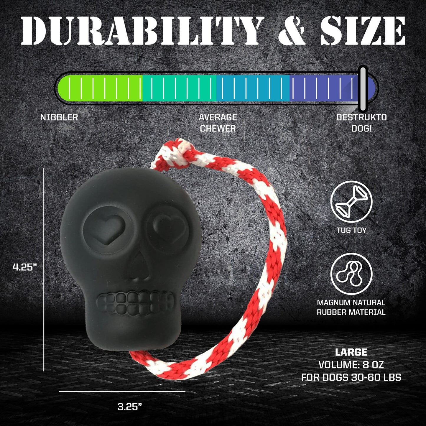 USA-K9 Magnum Skull Durable Rubber Chew Toy, Treat Dispenser, Reward Toy, Tug Toy, and Retrieving Toy - Black Magnum - Doot's Pet LLC Collars For A Cause