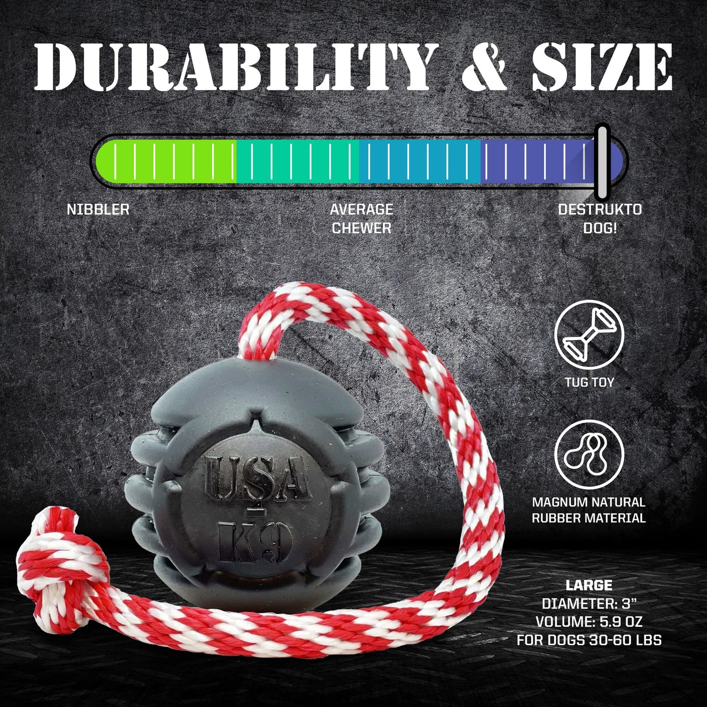 USA-K9 Magnum Black Stars and Stripes Ultra-Durable  Rubber Chew Toy, Reward Toy, Tug Toy, and Retrieving Toy - Black - Doot's Pet LLC Collars For A Cause