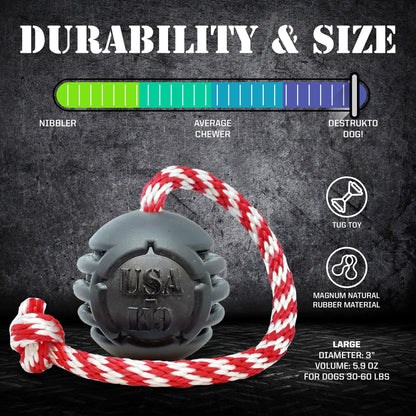 USA-K9 Magnum Black Stars and Stripes Ultra-Durable  Rubber Chew Toy, Reward Toy, Tug Toy, and Retrieving Toy - Black - Doot's Pet LLC Collars For A Cause