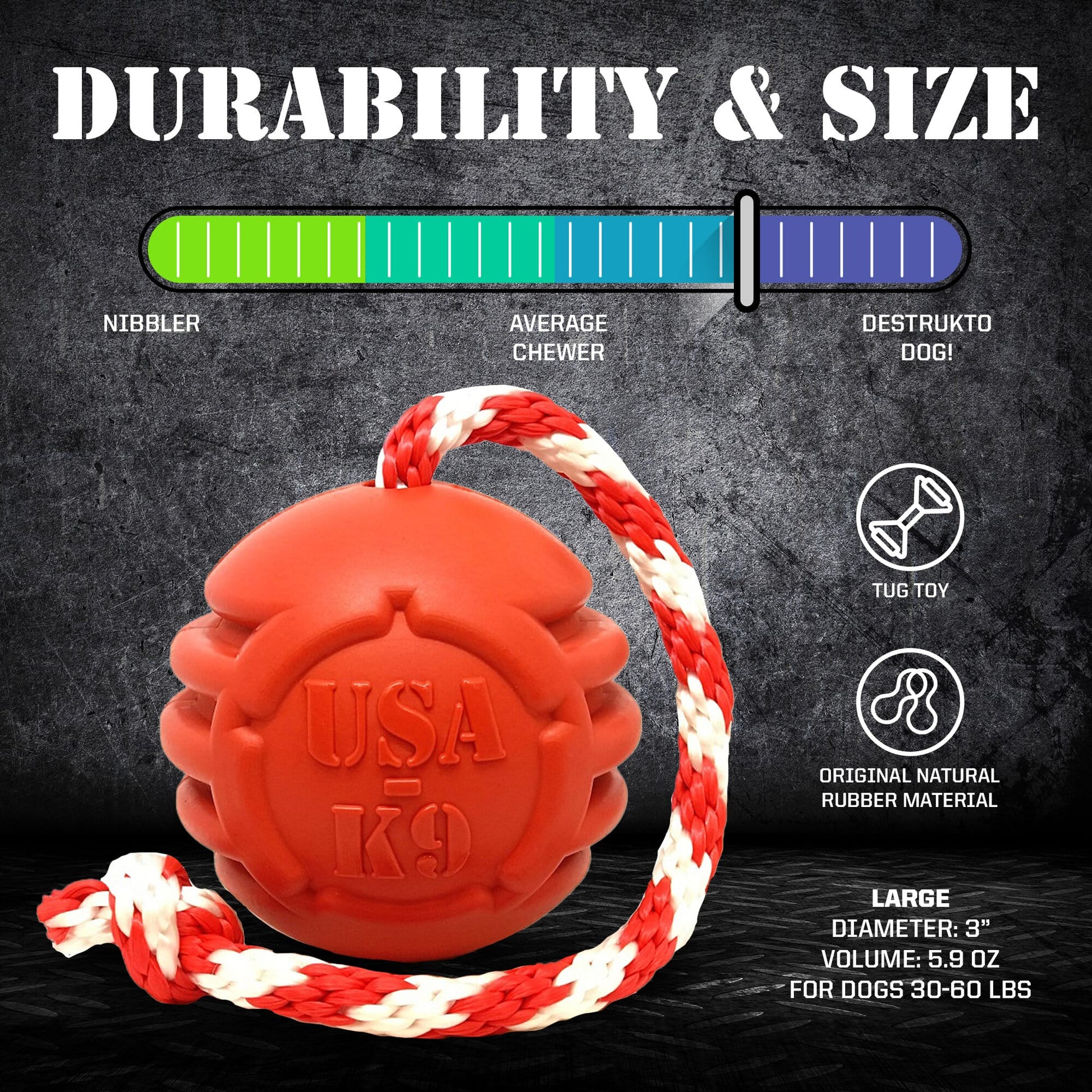 USA-K9 Stars and Stripes Ultra-Durable Durable Rubber Chew Toy, Reward Toy, Tug Toy, and Retrieving Toy - Red - Doot's Pet LLC Collars For A Cause