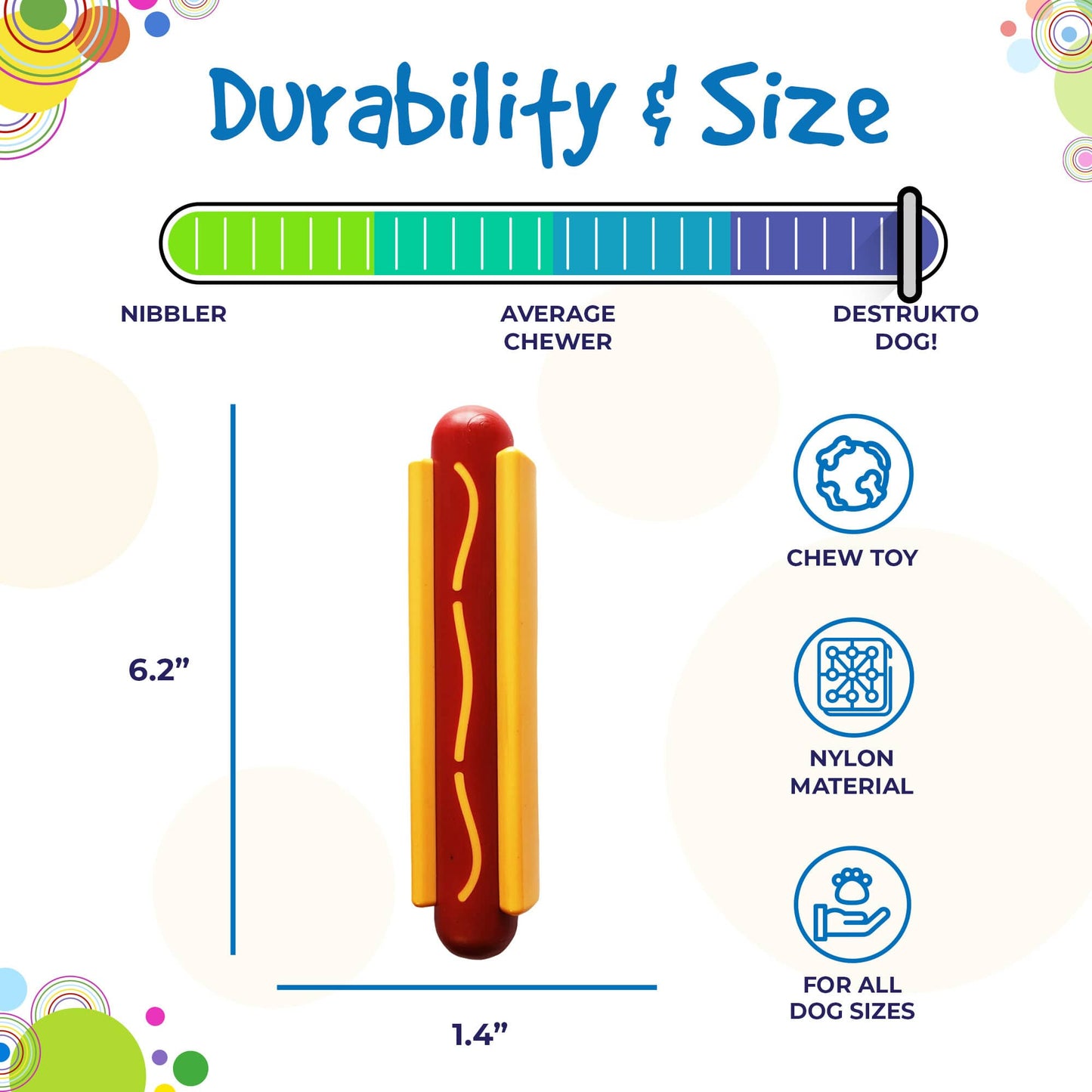 Hot Dog Nylon Dog Toy for Aggressive Chewers | USA Made | SodaPup - Doot's Pet LLC Collars For A Cause