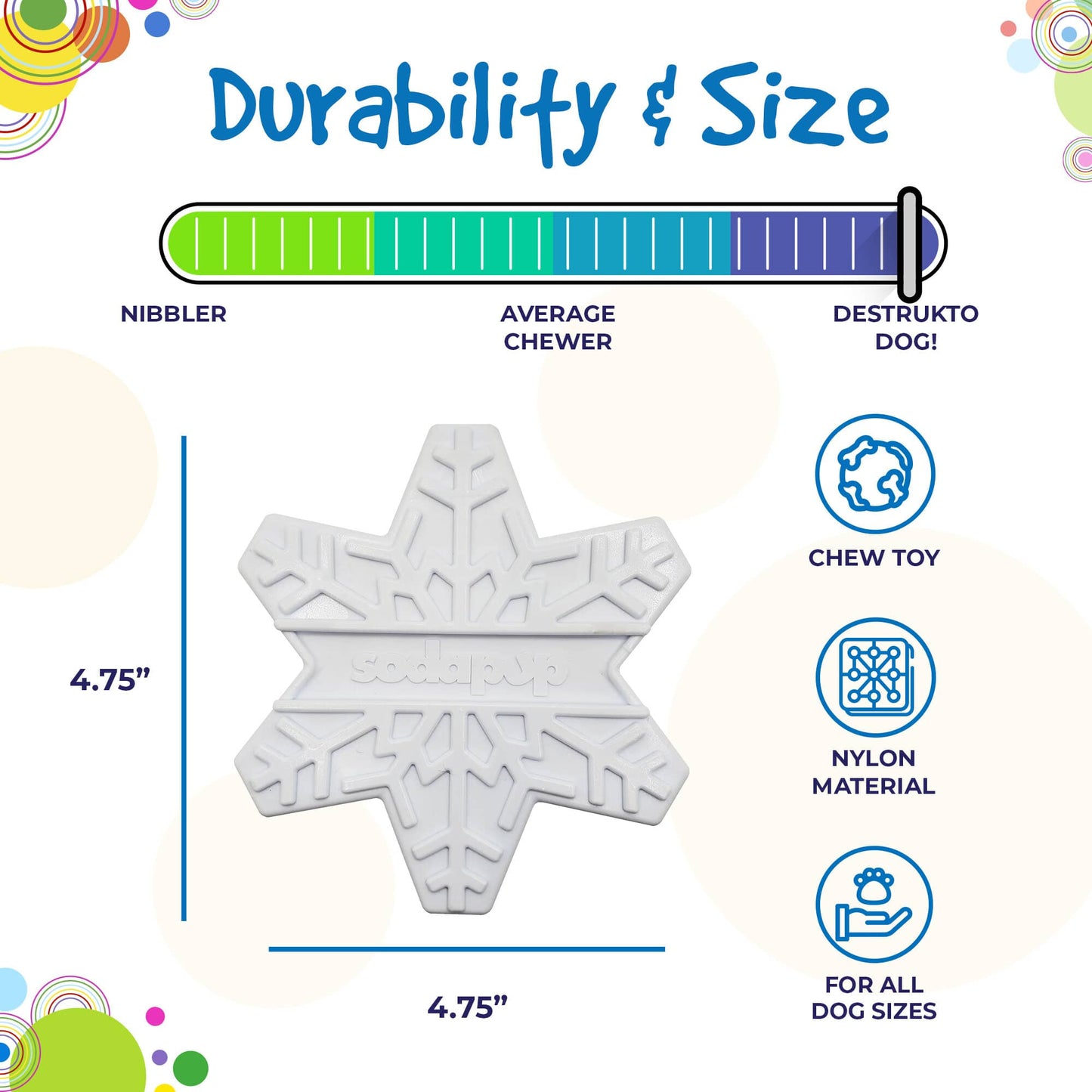 Snowflake Nylon Dog Chew Toy for Aggressive Chewers | USA Made & FDA Compliant - Doot's Pet LLC Collars For A Cause
