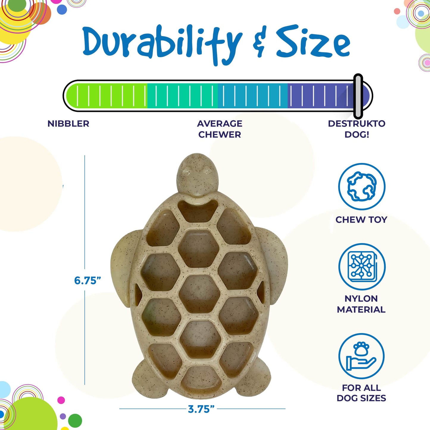 Turtle Nylon Chew Toy - Ultra-Durable Enrichment Toy for Power Chewers USA - Doot's Pet LLC Collars For A Cause
