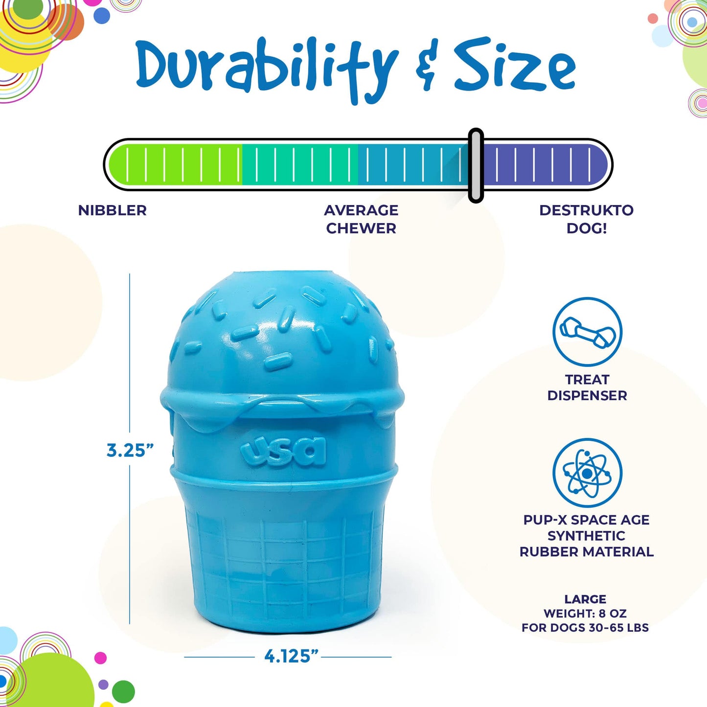 Ice Cream Cone Durable PUP-X Rubber eDispenser Chew Toy and Treat Dispenser - Doot's Pet LLC Collars For A Cause