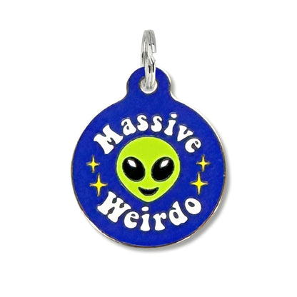 Bad Tags - Alien Dog ID Tag with Personalized QR Code - Massive Weirdo - Engraved QR Code / Large 1.25"