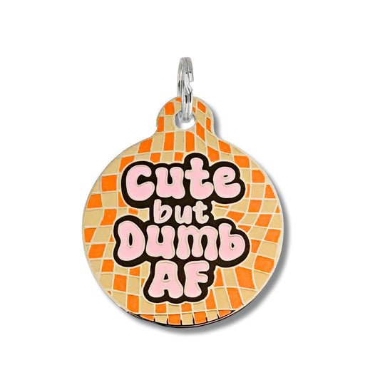 Bad Tags - Funny Dog ID Tag w/ Scannable QR Code - Cute but Dumb AF - Engraved QR Code / Small 1"