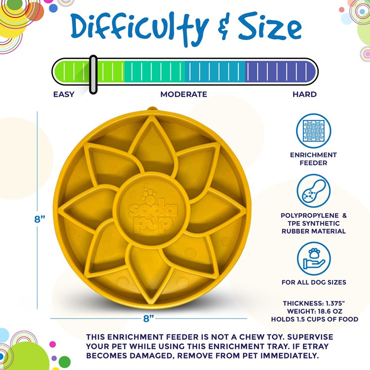 Sunflower eTray Shallow Slow Feeder Dog Bowl for Enrichment | USA Made - Doot's Pet LLC Collars For A Cause