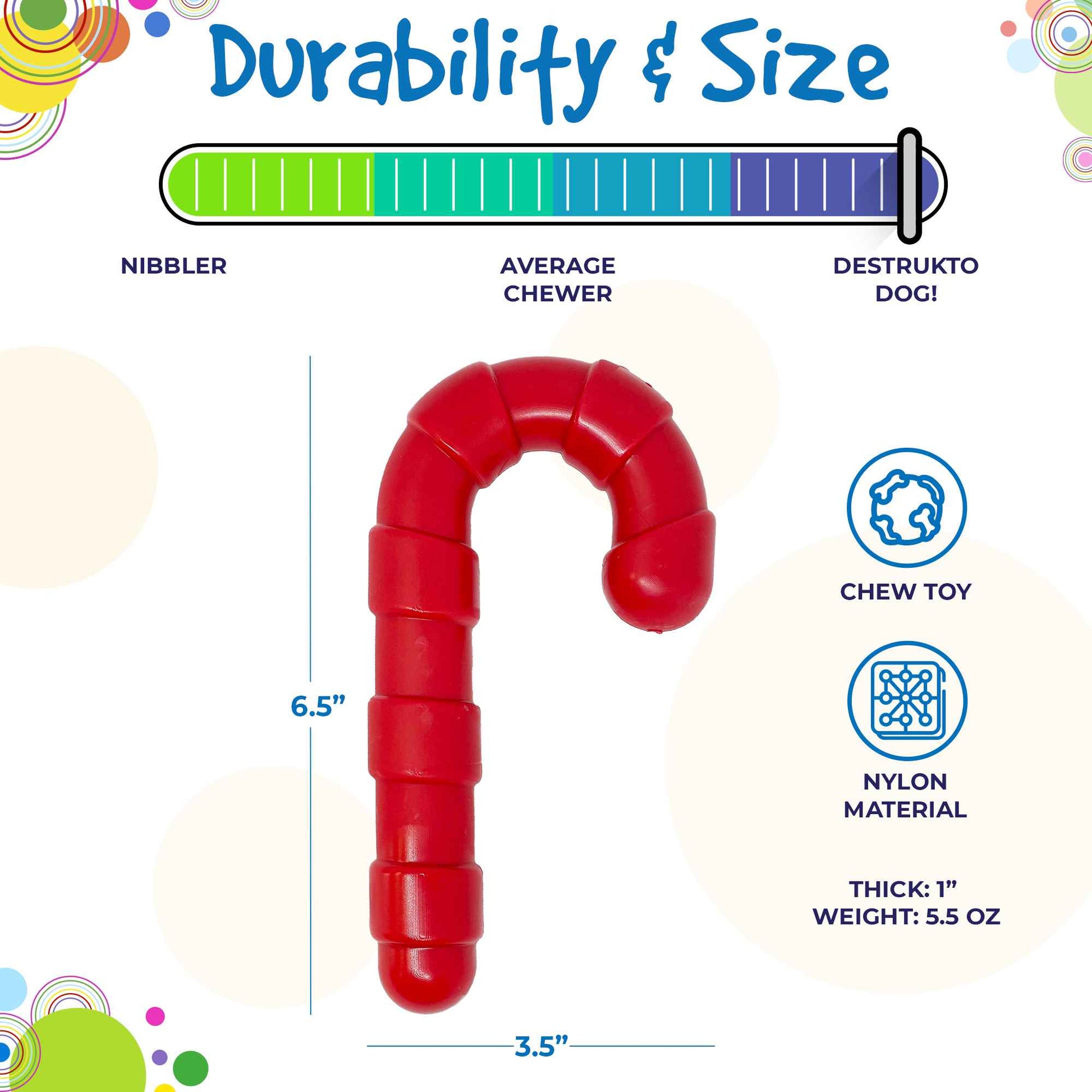 Candy Cane Nylon Dog Toy for Aggressive Chewers | USA Made | SodaPup - Doot's Pet LLC Collars For A Cause
