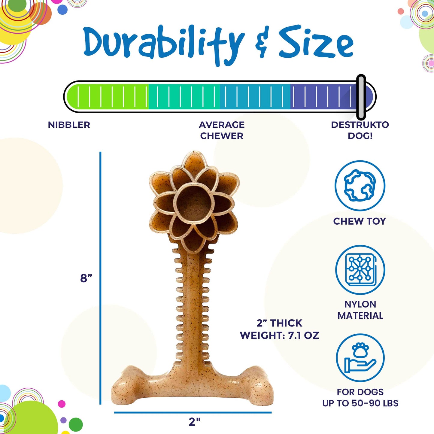 Honey Bone Dental Flower Tower - Indestructible Nylon Dog Chew Toy XL | USA - Doot's Pet LLC Collars For A Cause