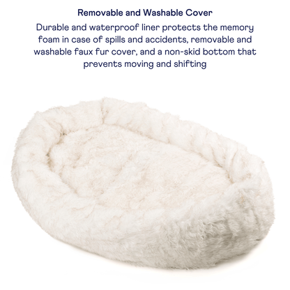 PupCloud™ Human-Size Faux Fur Memory Foam Dog Bed - White with Brown Accents - Doot's Pet LLC Collars For A Cause