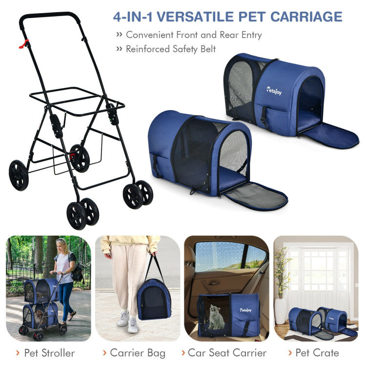 4-in-1 Double Pet Stroller with Detachable Carrier and Travel Carriage - Doot's Pet LLC Collars For A Cause