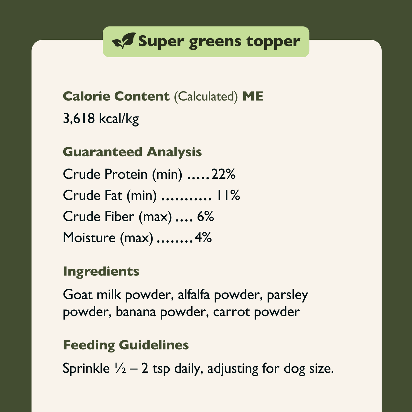 Glacier's Goodies - Super Greens Goat Milk Topper