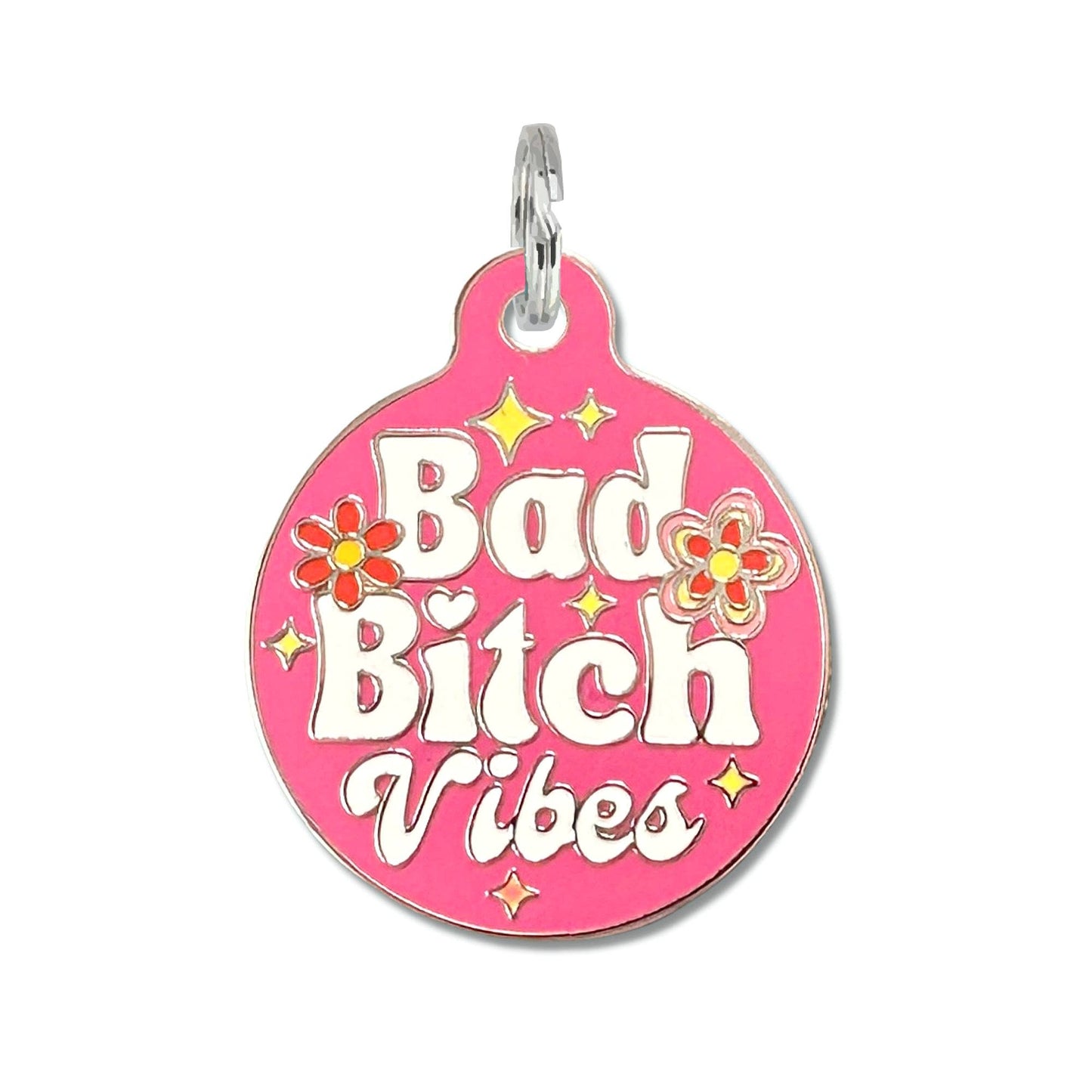 Bad Tags - Dog ID Tag with Personalized QR Code - Bad Bitch Vibes - Pink / Small 1" / Engraved QR Code