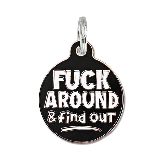 Bad Tags - Personalized Pet ID Tag with Scannable Code - FAFO - Black / Engraved QR Code / Large 1.25"