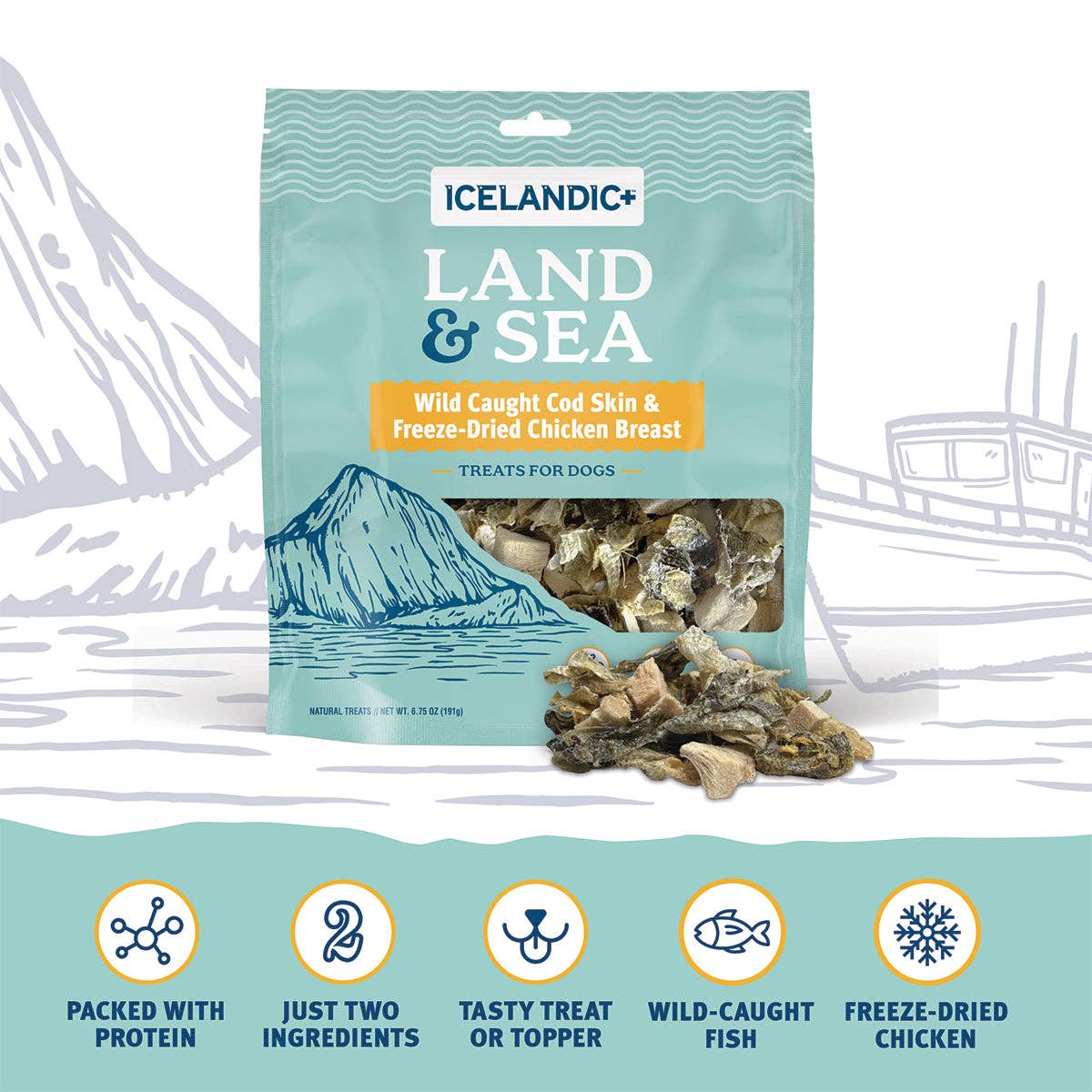 Icelandic+ - Land & Sea Cod Skin & Freeze-Dried Chicken Treats for Dogs