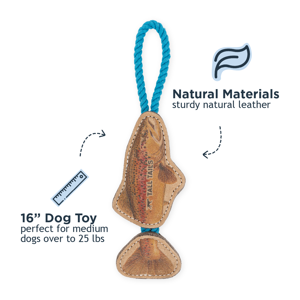 Tall Tails - Natural Leather Jointed Trout Tug Dog Toy