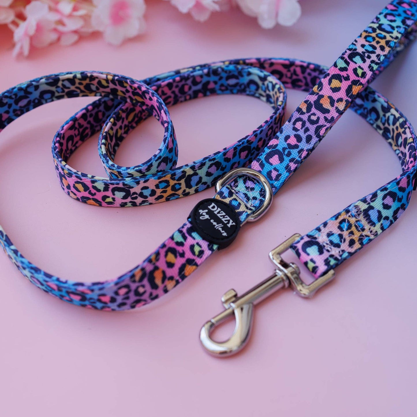Dizzy Dog Collars - Rainbow Ombre Leopard Dog Leash | Premium Quality Fully Padded Dog Lead - Medium Lead (2cm x 152cm)