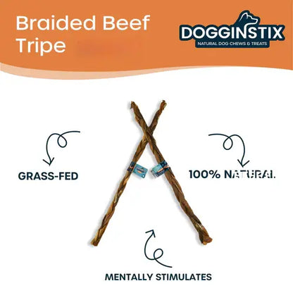 Doot's Chew Bar - Dogginstix - 12" Braided Beef Tripe Sticks