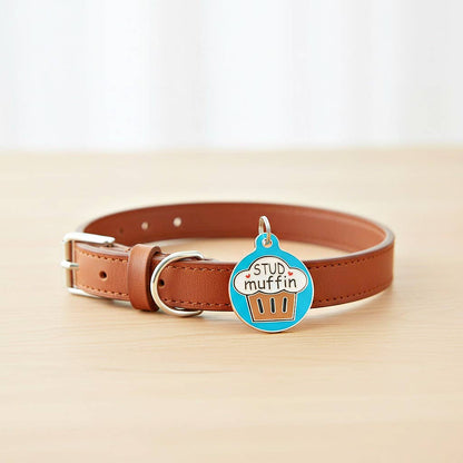 Bad Tags - Cute Pet ID Dog Tag Charm - Stud Muffin - Large 1.25" / Engraved QR Code