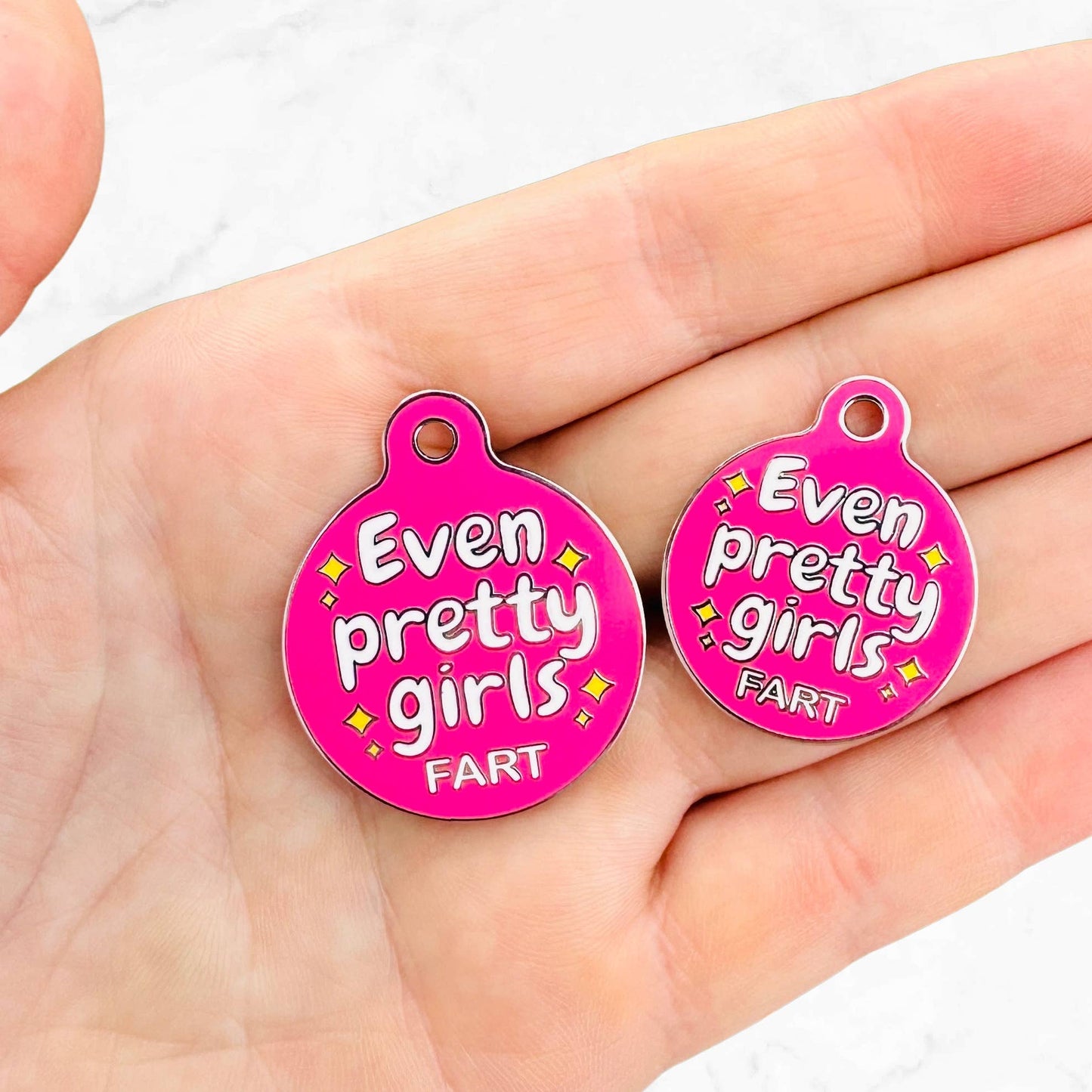 Bad Tags - Dog ID Tag w/ Personalized QR Code - Even Pretty Girls Fart - Engraved QR Code / Large 1.25"