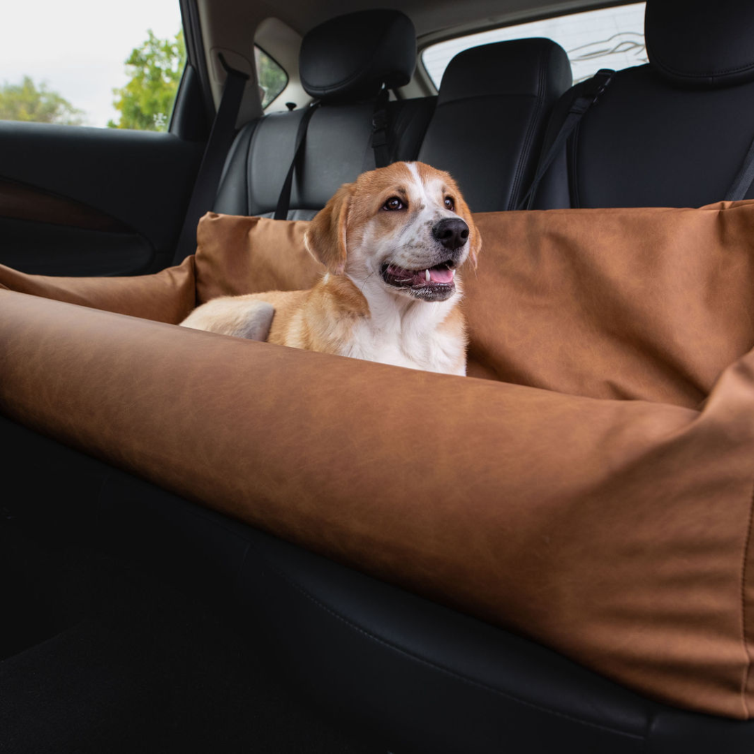 PupProtector™ Faux Leather Memory Foam Dog Car Bed - Camel - Doot's Pet LLC Collars For A Cause