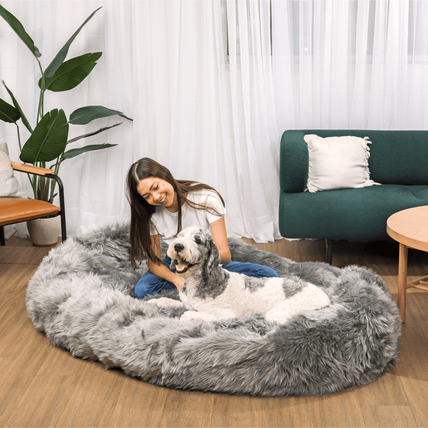 PupCloud™ Human-Size Faux Fur Memory Foam Dog Bed - Charcoal Grey - Doot's Pet LLC Collars For A Cause