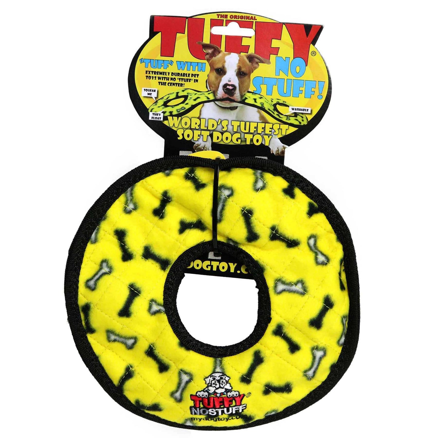 Tuffy Dog Toys - VIP Products - Tuffy No Stuff Ultimate Ring - Yellow, Squeaky Dog Toy - Doot's Pet LLC Collars For A Cause