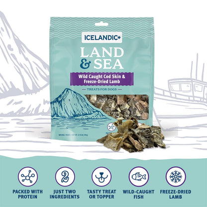 Icelandic+ - Land & Sea Cod Skin & Freeze-Dried Lamb Treats for Dogs